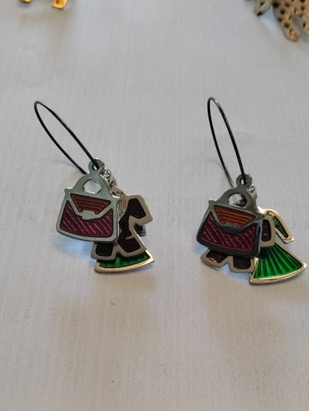 Edgar Berebi Enamel Purse & Dress Dangle Earrings - Pink and Green NWOT